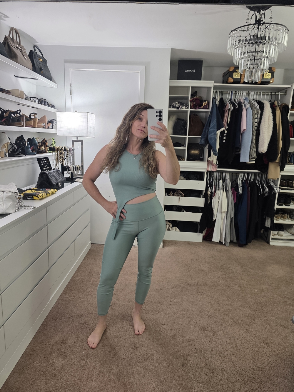 ALO Yoga Botanical Green Cutout High-Waist Cropped Jumpsuit